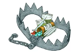 Schéma métaphore du piège à loup appliquée à l'addiction